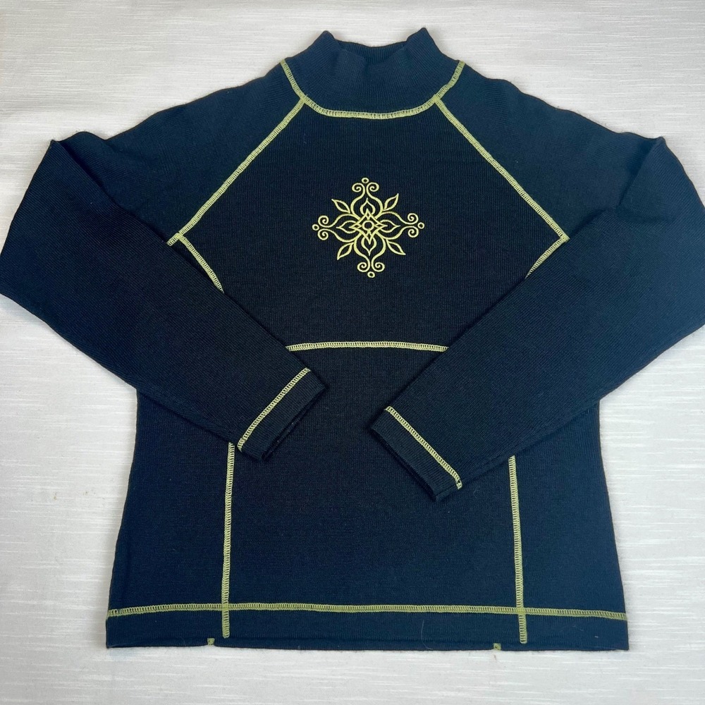 Neve Designs Women Black Wool Mock Neck Sweater Retro Y2K Sport Cyberpunk MD SKI